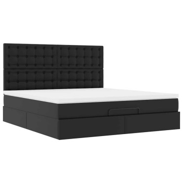 vidaXL Οθωμανικό κρεβάτι με στρώμα Μαύρο 180x200cm Faux Leather