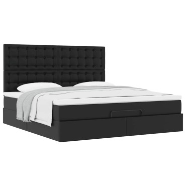 vidaXL Οθωμανικό κρεβάτι με στρώμα Μαύρο 180x200cm Faux Leather