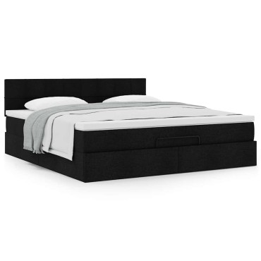 vidaXL Οθωμανικό κρεβάτι με στρώμα Μαύρο 180x200cm Ύφασμα