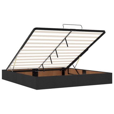 vidaXL Οθωμανικό κρεβάτι με στρώμα & LEDs Μαύρο ύφασμα 180x200cm