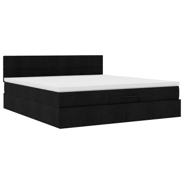 vidaXL Οθωμανικό κρεβάτι με στρώμα & LEDs Μαύρο ύφασμα 180x200cm
