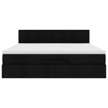 vidaXL Οθωμανικό κρεβάτι με στρώμα & LEDs Μαύρο ύφασμα 180x200cm