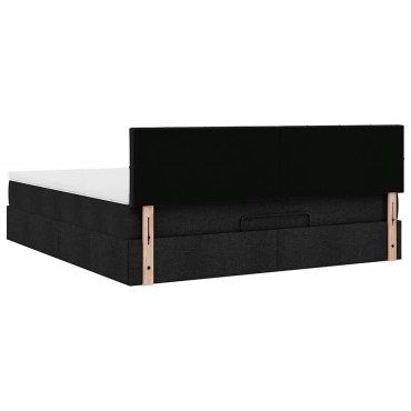 vidaXL Οθωμανικό κρεβάτι με στρώμα & LEDs Μαύρο ύφασμα 180x200cm