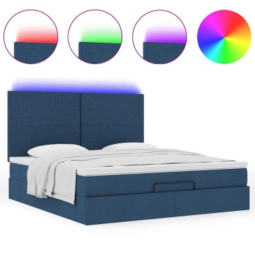 vidaXL Οθωμανικό κρεβάτι με στρώμα & LEDs Μπλε 180x200cm ύφασμα