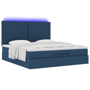 vidaXL Οθωμανικό κρεβάτι με στρώμα & LEDs Μπλε 180x200cm ύφασμα