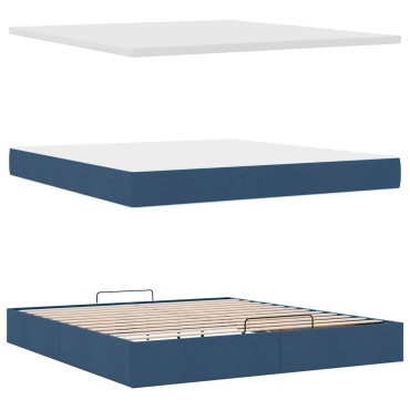 vidaXL Οθωμανικό κρεβάτι με στρώμα & LEDs Μπλε 180x200cm ύφασμα
