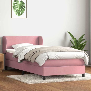 vidaXL Box Spring κρεβάτι με στρώμα ροζ 100x220cm Βελούδινο - Μονό