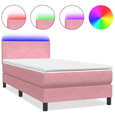 vidaXL Box Spring κρεβάτι με στρώμα ροζ 100x220cm Βελούδινο - Μονό