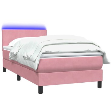vidaXL Box Spring κρεβάτι με στρώμα ροζ 100x220cm Βελούδινο - Μονό