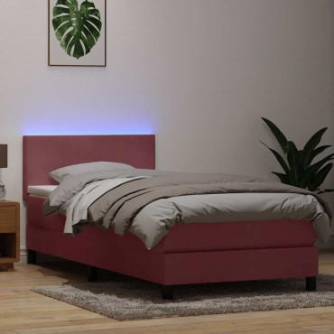 vidaXL Box Spring κρεβάτι με στρώμα ροζ 100x220cm Βελούδινο - Μονό