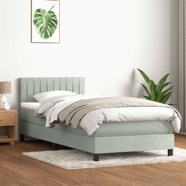 vidaXL Κρεβάτι Boxspring με Στρώμα Ανοιχτό Γκρι 80x210cm Βελούδινο 1 τεμ. - Μονό