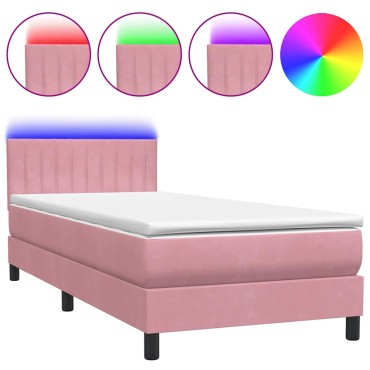 vidaXL Box Spring κρεβάτι με στρώμα ροζ 80x210cm Βελούδινο - Μονό