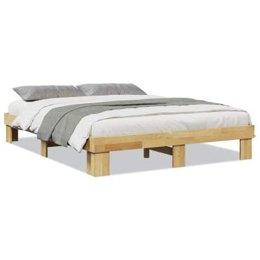 vidaXL Πλαίσιο κρεβατιού χωρίς στρώμα 135x190 cm μασίφ ξύλο δρυς