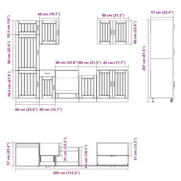 vidaXL Σετ Ντουλάπια Κουζίνας 7 Τεμαχίων Lucca Επεξεργασμένο Ξύλο