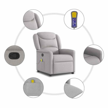 vidaXL καρέκλα ανάκλισης μασάζ Cloud Grey Fabric