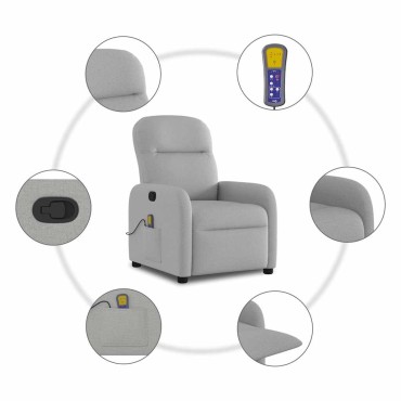 vidaXL καρέκλα ανάκλισης μασάζ Cloud Grey Fabric