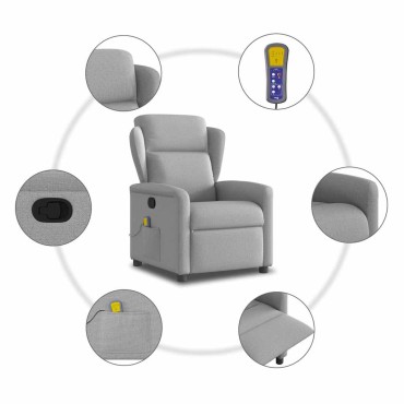vidaXL καρέκλα ανάκλισης μασάζ Cloud Grey Fabric