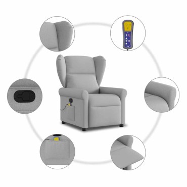 vidaXL καρέκλα ανάκλισης μασάζ Cloud Grey Fabric