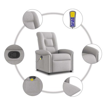 vidaXL καρέκλα ανάκλισης μασάζ Cloud Grey Fabric