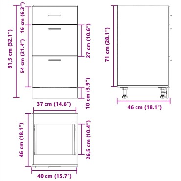 vidaXL Κάτω ντουλάπι Lyon μαύρο 40x46x81,5cm Κατασκευασμένο ξύλο