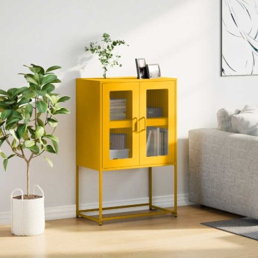 vidaXL Highboard Μουστάρδα κίτρινη 68x39x107cm Χάλυβας 1 τεμ.