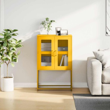 vidaXL Highboard Μουστάρδα κίτρινη 68x39x107cm Χάλυβας 1 τεμ.