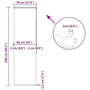 vidaXL Κουρτίνα Μπάνιου Ρολό κασέτα 70x240εκ. Πλάτος υφάσματος 66εκ.