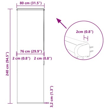 vidaXL Κουρτίνα Μπάνιου Ρολό κασέτα 80x240 εκ. Πλάτος υφάσματος 76 εκ.
