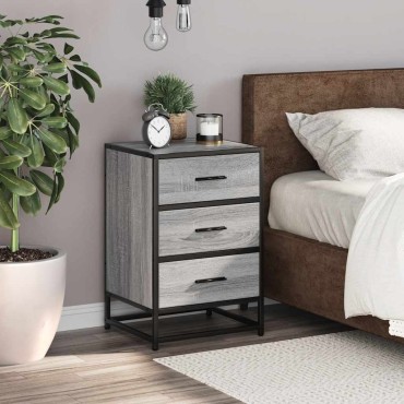 vidaXL Κομοδίνο Grey Sonoma Κατασκευασμένο ξύλο και μέταλλο 40x34,5x60 cm 1 τεμ.