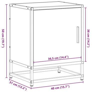 vidaXL Κομοδίνο καφέ δρυς 40x31x50cm Κατασκευασμένο ξύλο και μέταλλο 1 τεμ.