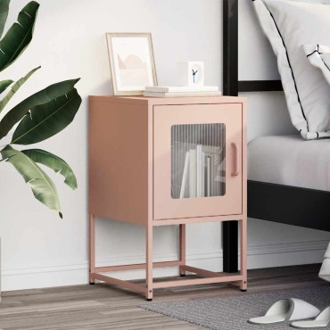 vidaXL Κομοδίνο ροζ 36x39x60,5cm από χάλυβα ψυχρής έλασης 1 τεμ.