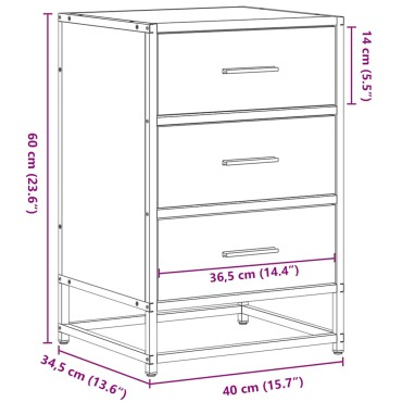 vidaXL Κομοδίνο καφέ δρυς 40x34,5x60cm Κατασκευασμένο ξύλο και μέταλλο 1 τεμ.