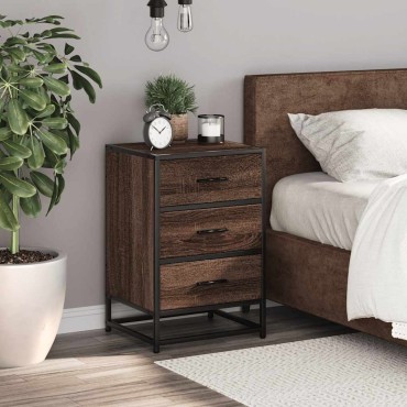 vidaXL Κομοδίνο καφέ δρυς 40x34,5x60cm Κατασκευασμένο ξύλο και μέταλλο 1 τεμ.