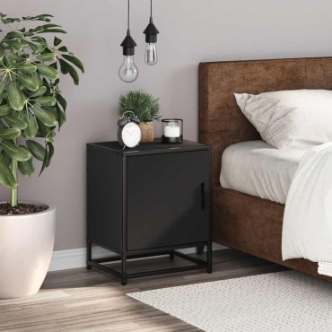 vidaXL Κομοδίνο Μαύρο 40x31x50cm Κατασκευασμένο ξύλο και μέταλλο 1 τεμ.