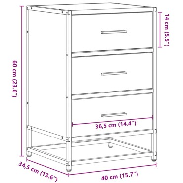vidaXL Κομοδίνο Μαύρο 40x34,5x60cm Κατασκευασμένο ξύλο και μέταλλο 1 τεμ.