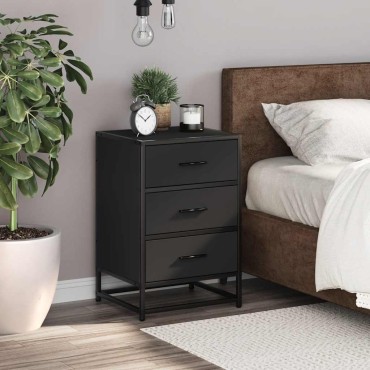 vidaXL Κομοδίνο Μαύρο 40x34,5x60cm Κατασκευασμένο ξύλο και μέταλλο 1 τεμ.