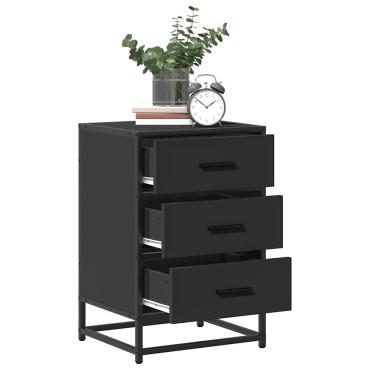 vidaXL Κομοδίνο Μαύρο 40x34,5x60cm Κατασκευασμένο ξύλο και μέταλλο 1 τεμ.