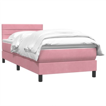vidaXL Box Spring κρεβάτι με στρώμα ροζ 100x220cm Βελούδινο - Μονό