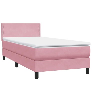 vidaXL Box Spring κρεβάτι με στρώμα ροζ 100x220cm Βελούδινο - Μονό