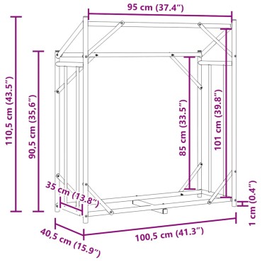 vidaxL Ράφι για καυσόξυλα με κάλυμμα βροχής 100,5x40,5x110,5 εκ.