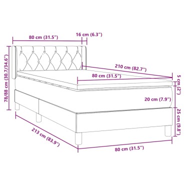 vidaXL Κρεβάτι Boxspring με Στρώμα Ανοιχτό Γκρι 80x210cm Βελούδινο 1 τεμ. - Μονό