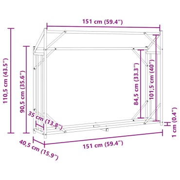 vidaxL Ράφι για καυσόξυλα με κάλυμμα βροχής 151x40,5x110,5 εκ.