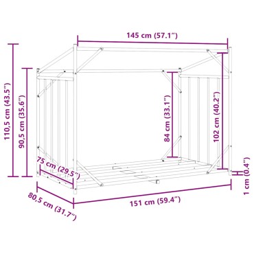 vidaxL Ράφι για καυσόξυλα με κάλυμμα βροχής 151x80,5x110,5 εκ.