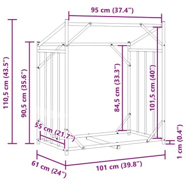 vidaxL Ράφι για καυσόξυλα με κάλυμμα βροχής 101x61x110,5 εκ.