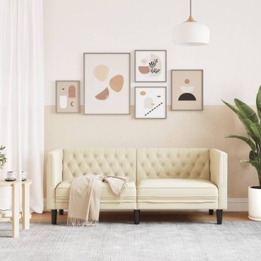 vidaXL Καναπές Διθέσιος Chesterfield Κρεμ από Συνθετικό Δέρμα 174x74,5x70,5cm 1 τεμ.
