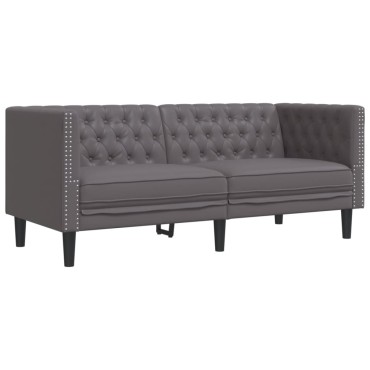 vidaXL Καναπές Chesterfield 2θέσιος Γκρι από Συνθετικό Δέρμα 174x74,5x70,5cm