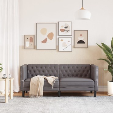 vidaXL Καναπές Chesterfield 2θέσιος Γκρι από Συνθετικό Δέρμα 174x74,5x70,5cm