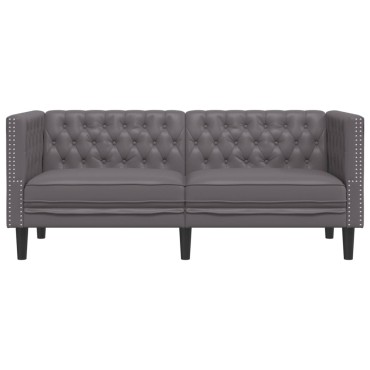 vidaXL Καναπές Chesterfield 2θέσιος Γκρι από Συνθετικό Δέρμα 174x74,5x70,5cm