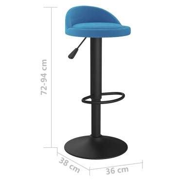 vidaXL Σκαμπό Μπαρ Μπλε Βελούδινο 36x38x(72-94)cm 1 τεμ.
