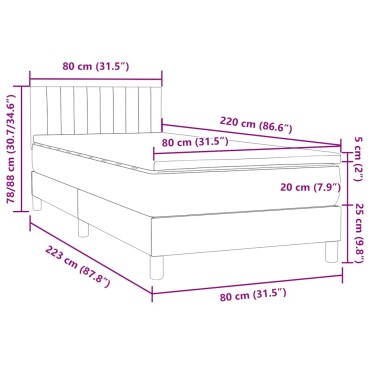 vidaXL Κρεβάτι Boxspring με Στρώμα Σκούρο Γκρι 80x220 εκ. Βελούδινο